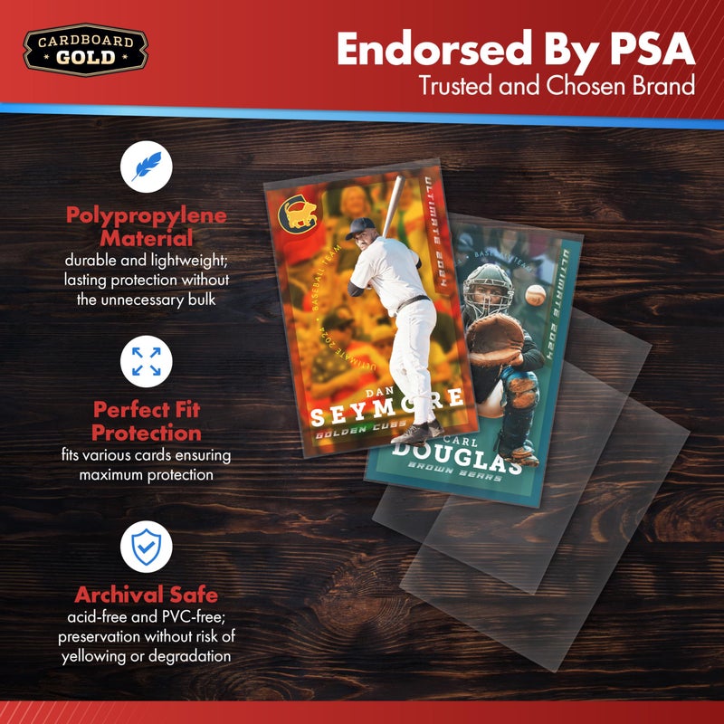 كاردبورد جولد أغطية كرتونية ذهبية اللون لبطاقات التداول - 100 غطاء حماية للبطاقات مصنوع من بلاستيك متين وشفاف تمامًا لبطاقات البيسبول والرياضة وبطاقات التجميع والبطاقات ذات الحجم القياسي 2-5/8 × 3-5/8 (67 × 94 مم) - Image 3